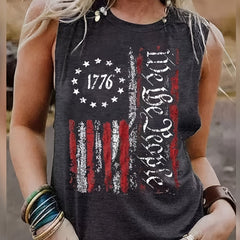Flag Print Crew Neck Tank Top Sleeveless Loose Summer Tank
