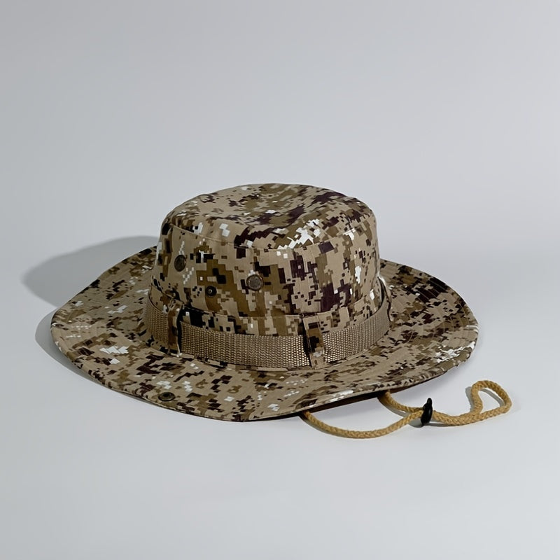 Monochrome Camouflage Fishing Hat Sun Protection Hat with Adjustable Rope