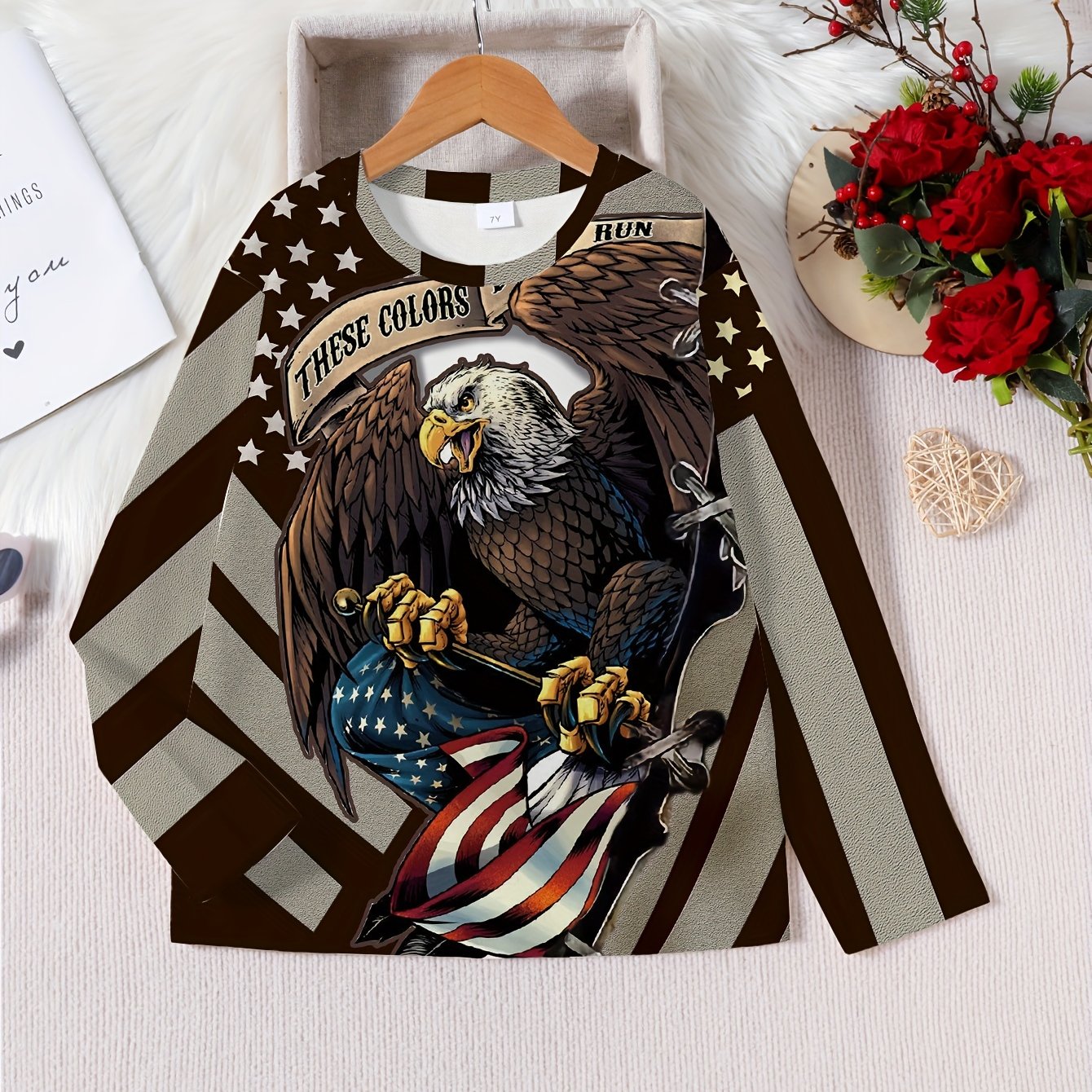3D Eagle Print Kid's Pullover Long Sleeve Top