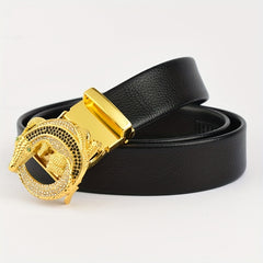 Men's Automatic Buckle Gemstone Belt with Artificial Diamonds