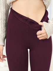 Casual Leggings Women's Plus Solid Liner Fleece Elastic High Rise High