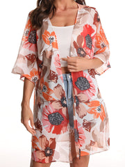 Floral Dolman Sleeves Chiffon Cover Up Kimono