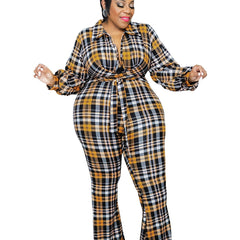 Plaid Pattern Knot Front Jumpsuit Women's Plus Size