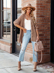 Casual Cardigan Women's Plus Solid Button Up Long Sleeve Cardigan