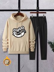 Eggplant Print Men's 2Pcs Casual Hooded Sweatshirt & Sweatpants Set