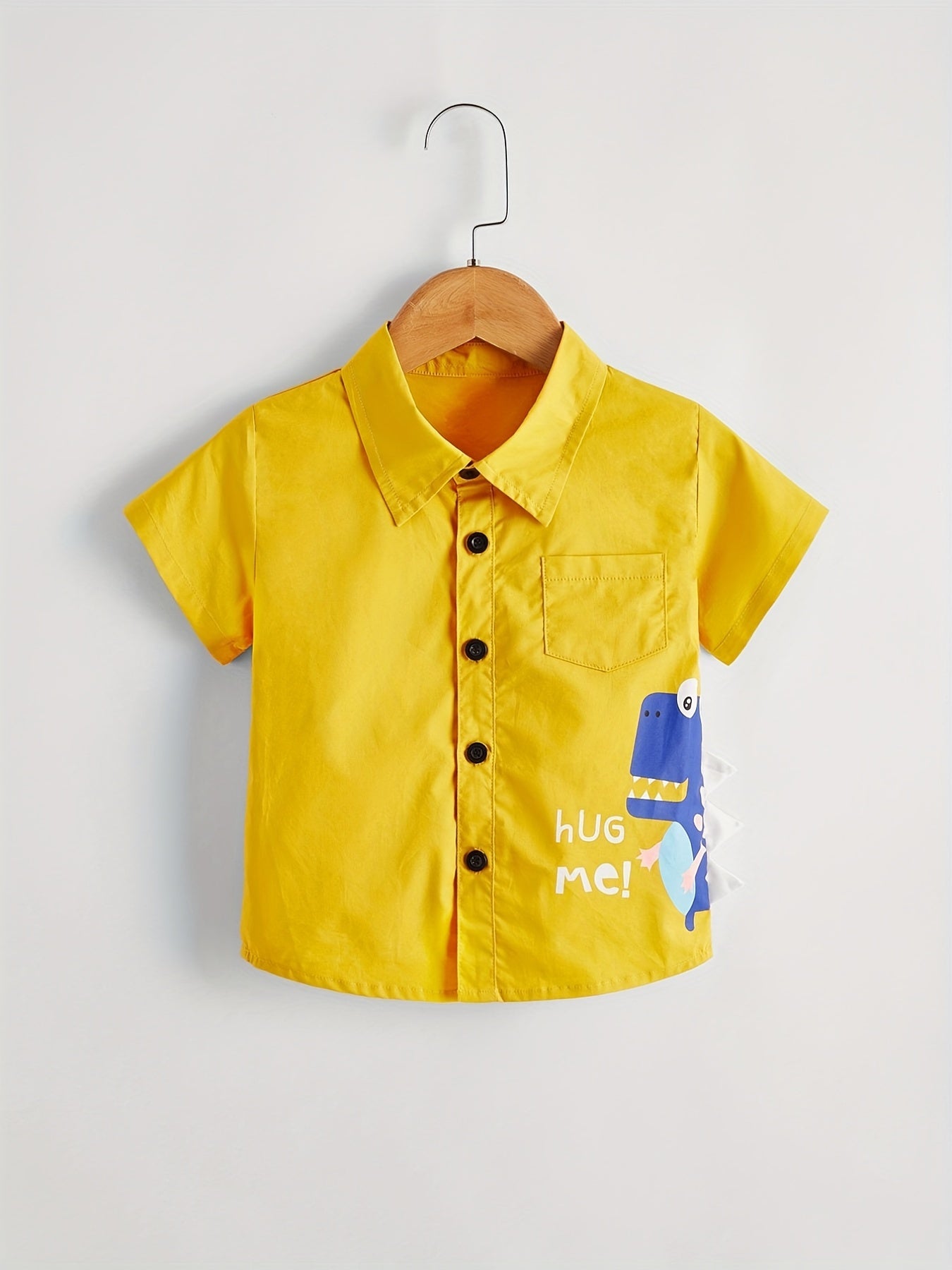 Boys Dinosaur Print Collar Shirt Short Sleeve Tops for Kids Summer