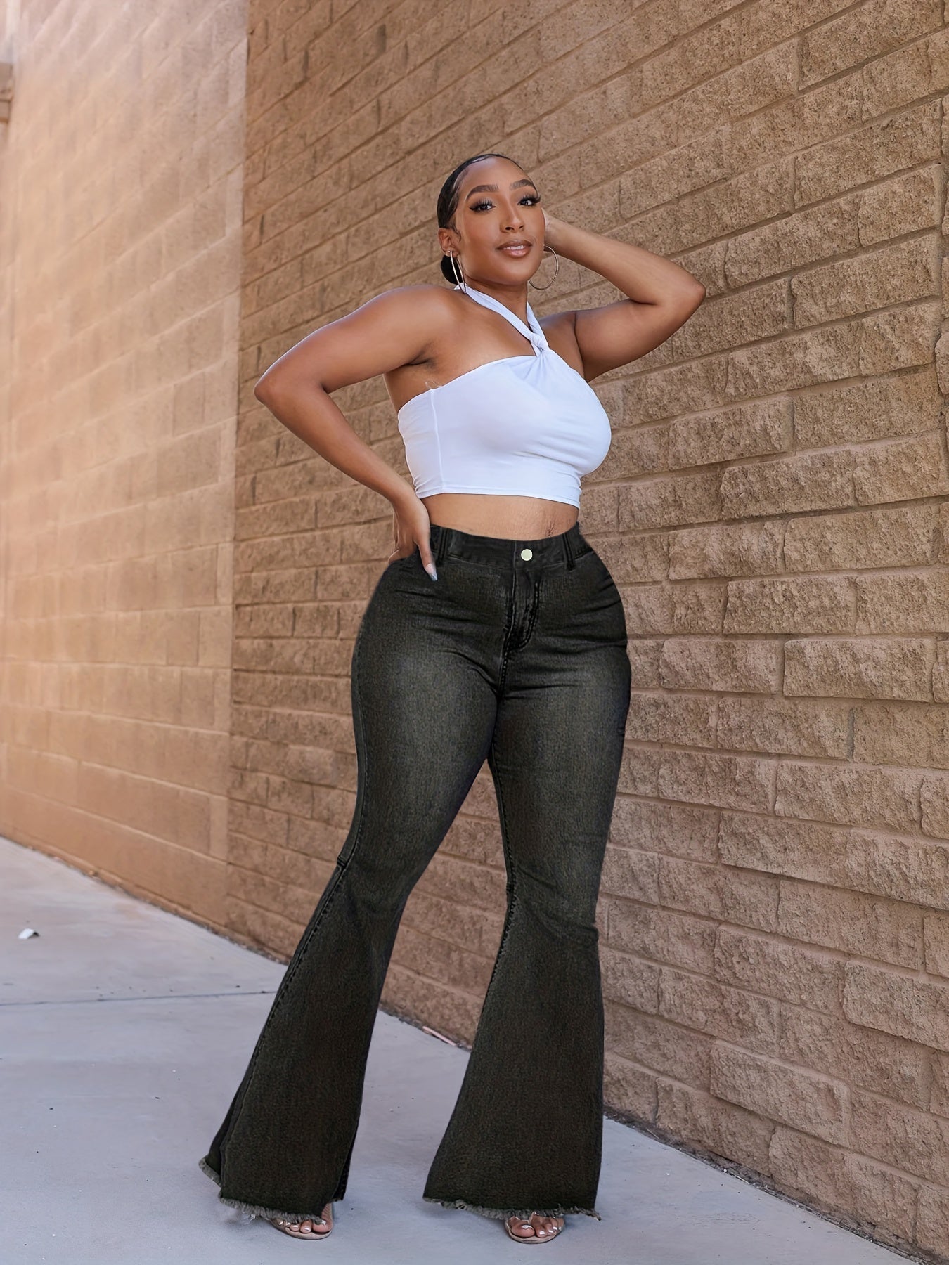 Fringe Trim Flared Leg Jeans