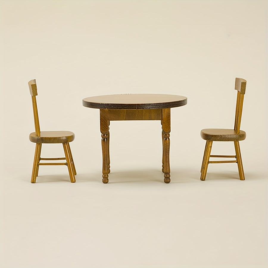3pcs Wooden Furniture Set Dollhouse Table and Chairs DIY Photography Props