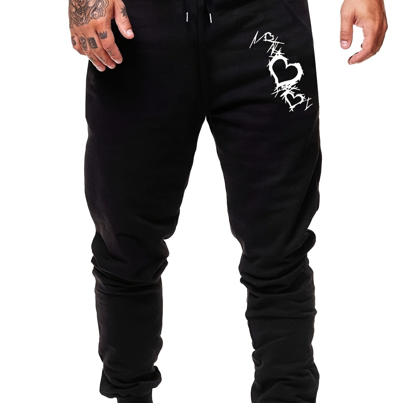 Heart Print Men's Drawstring Sweatpants Loose Casual Jogger Pants
