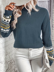 Women's Plus Colorblock Geometric Print Sweater Long Sleeve
