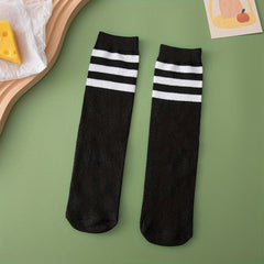 Striped Soccer Socks for Students, Sweat Absorption, School Uniform Crew Socks