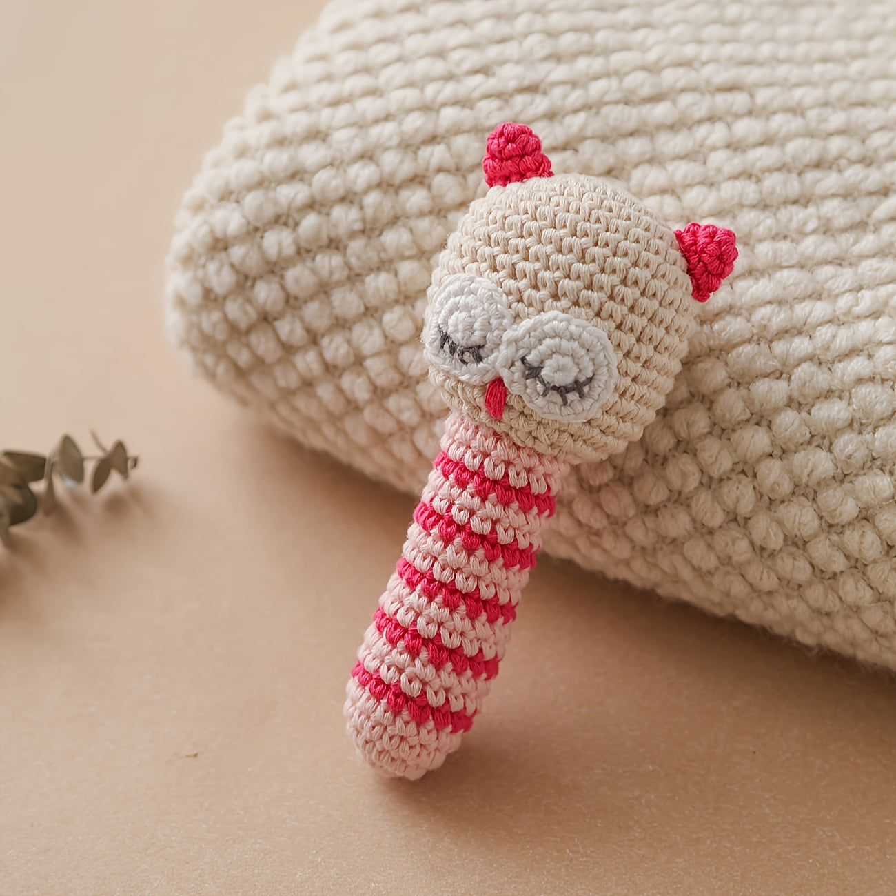 Crochet Owl Plush Toy w/ Red Accents Soft Knit Animal Keychain Nursery Decor