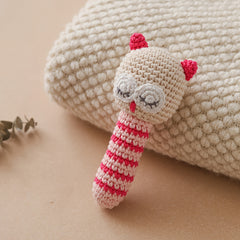 Crochet Owl Plush Toy w/ Red Accents Soft Knit Animal Keychain Nursery Decor