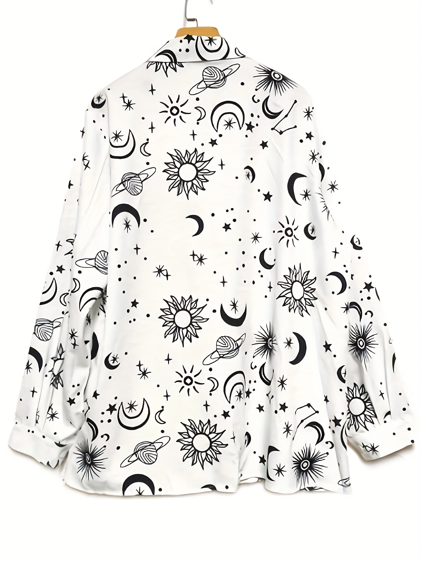 Sun & Moon Print Long Sleeve Button Up Collar Shirt