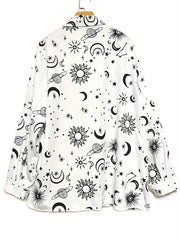 Sun & Moon Print Long Sleeve Button Up Collar Shirt