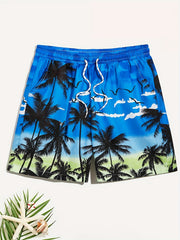 Quick Dry Drawstring Men's Swim Trunks Palm Trees Print Board Shorts