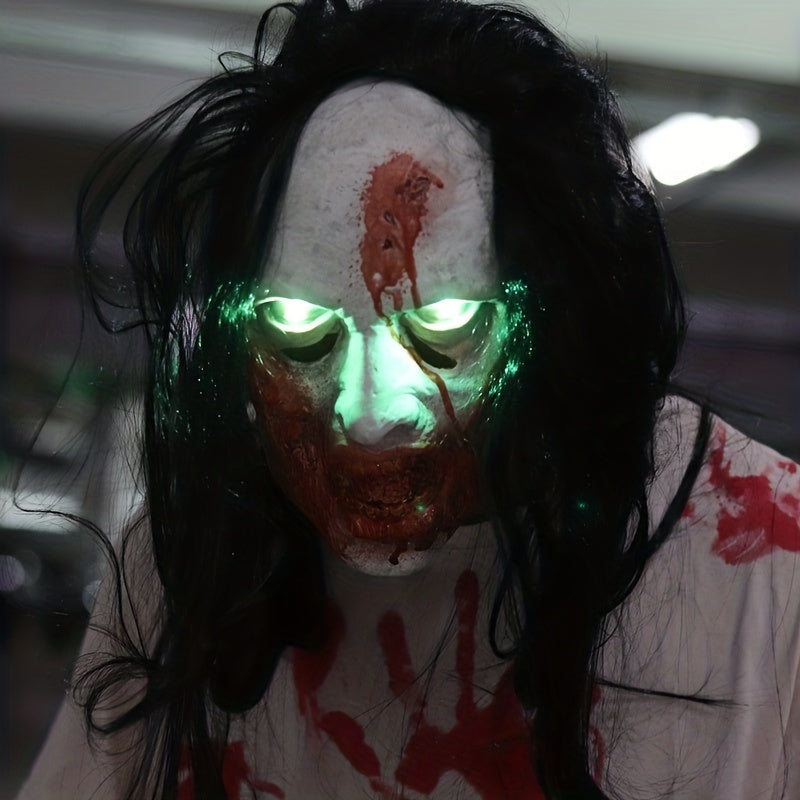 Halloween Ghost Mask Eyes Glow Scary Bloody Demon Head Cover