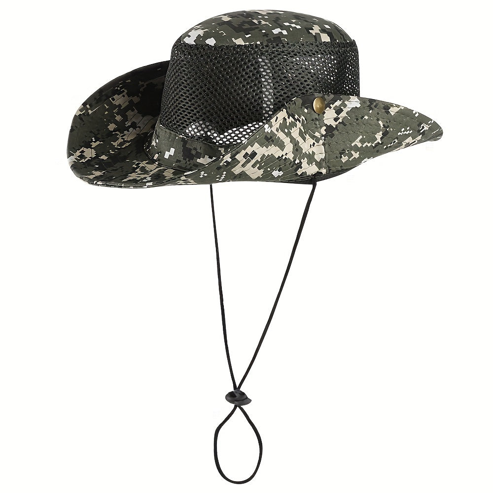 Camouflage Mesh Bucket Hat Wide Brim UV Protection Sun Hat