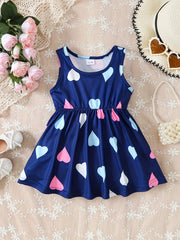 Heart Love Sleeveless Pleated Dress Baby Girls Casual Dress