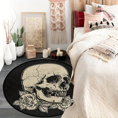 Halloween Skull Rug Round Non-Slip Floor Mat Floral Area Rugs Washable Carpet