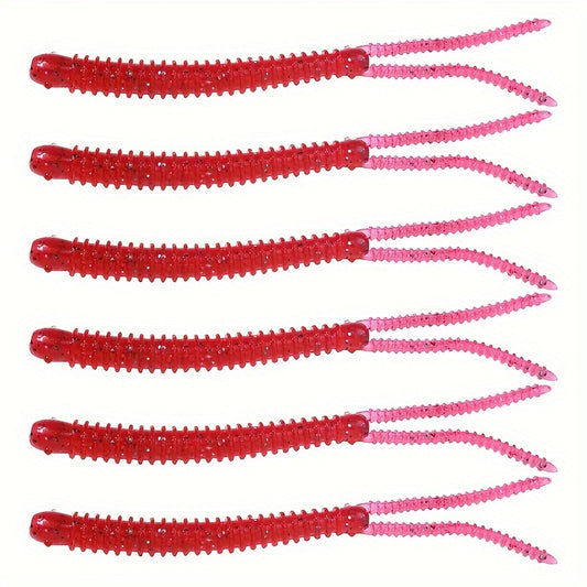 6pcs Spiral Worm Split Tail Soft Bait Fishing Tackle