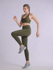 2pcs Solid Yoga Sports Bra & Leggings Set Women's Activewear