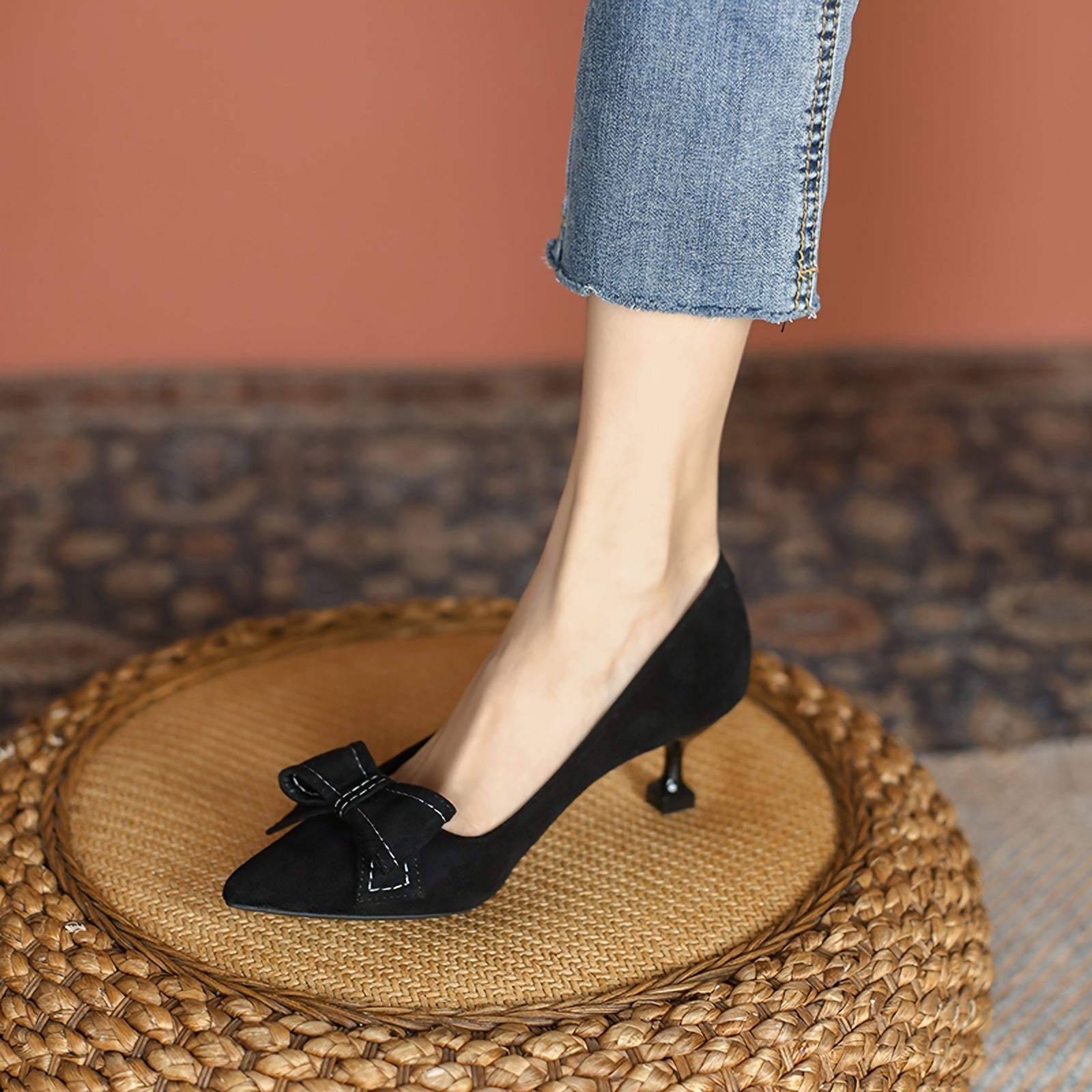 Women's Pointed Toe Bowknot Kitten Heels Party Pumps