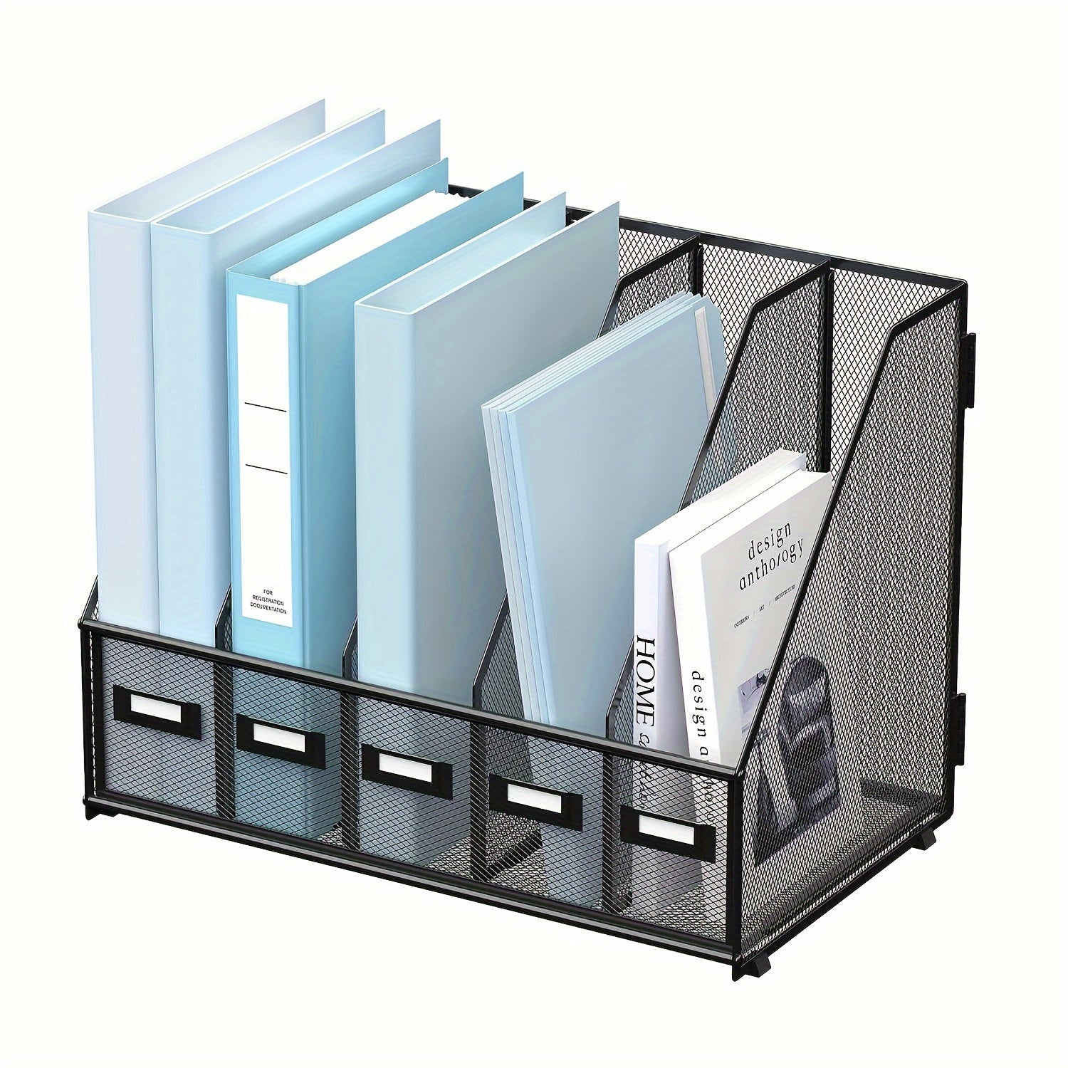 Metal Desk Magazine File Holder 5 Vertical Compartments Rack Organizer