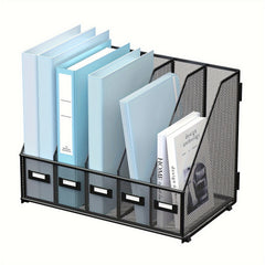 Metal Desk Magazine File Holder 5 Vertical Compartments Rack Organizer