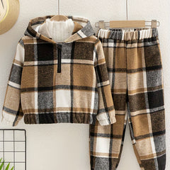 2pcs Little Boy Casual Hooded Sweatshirt & Trousers Set