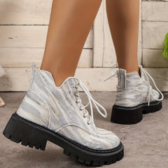 Women's Denim Flat Walking Boots High Top Lace Up Non Slip Fall Winter Boots