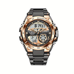 LIGE Sports Dual Display Watch 50M Waterproof Quartz Military Alarm Clock