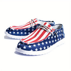 Women's Patriotic Boat Shoes Star Stripe Canvas Lace Sneak