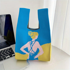Girl Pattern Crochet Bag Women's Knitted Fabric Wrist Bag