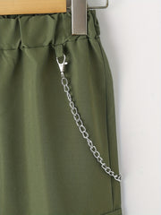 Boys Casual Cargo Pants With Chain Elastic Waist Jogger Pants