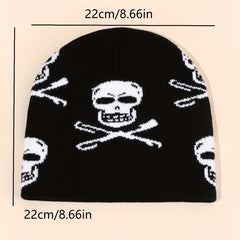 Fashionable Windproof Knit Beanie Hat With Skull Embroidery