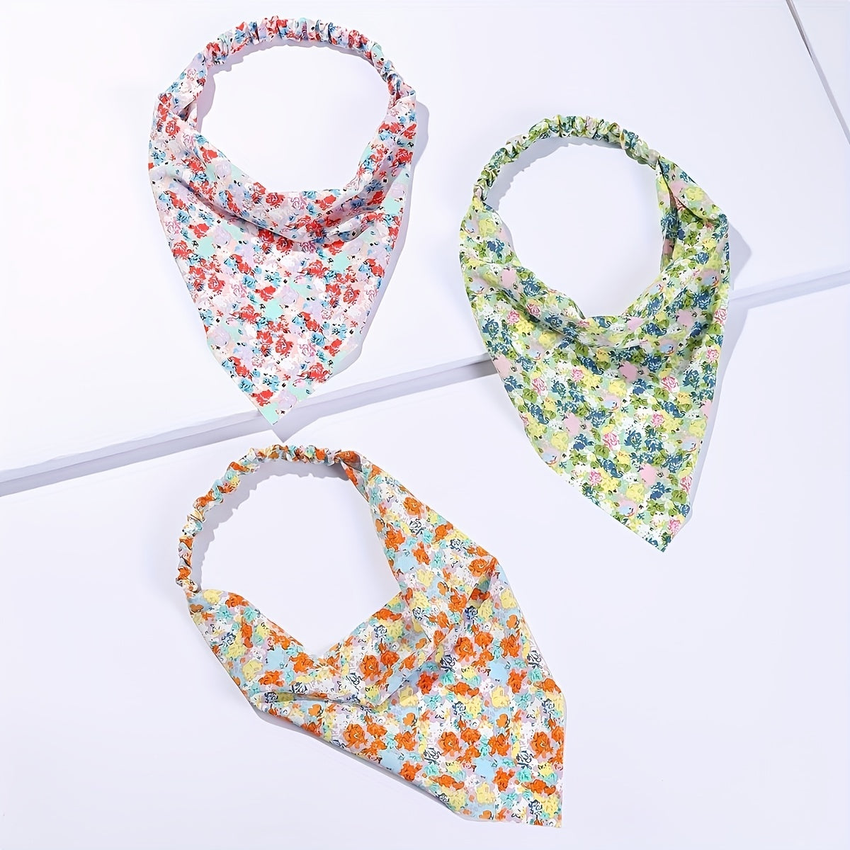 3pcs Floral Triangle Scarf Headband Elastic Turban Bandana Women Head Wrap