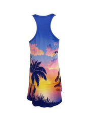 Coconut Tree Print Lounge Dress Short Sleeve Crew Neck Women's Loungewear