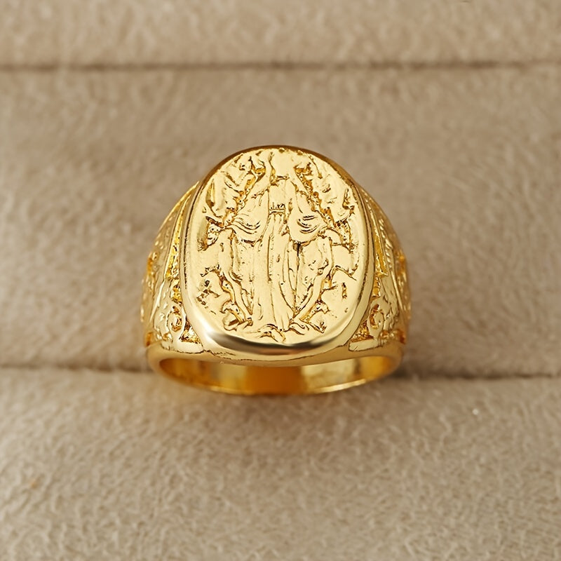 Virgin Mary Blessing Hand Pattern Gold Plated Women's Ring