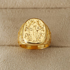 Virgin Mary Blessing Hand Pattern Gold Plated Women's Ring