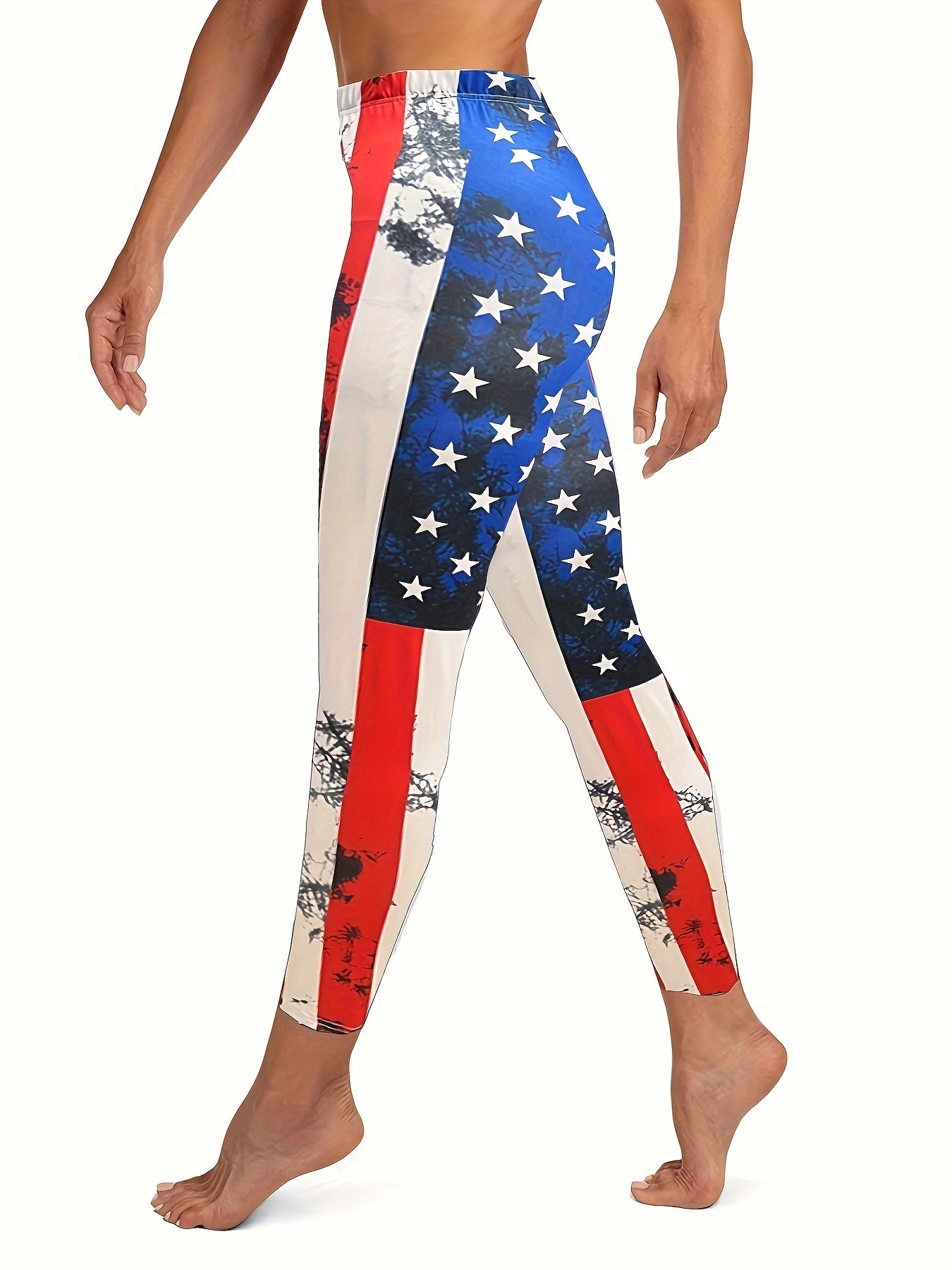 Flag Print Stretchy Skinny Leggings Women's Casual Clothing