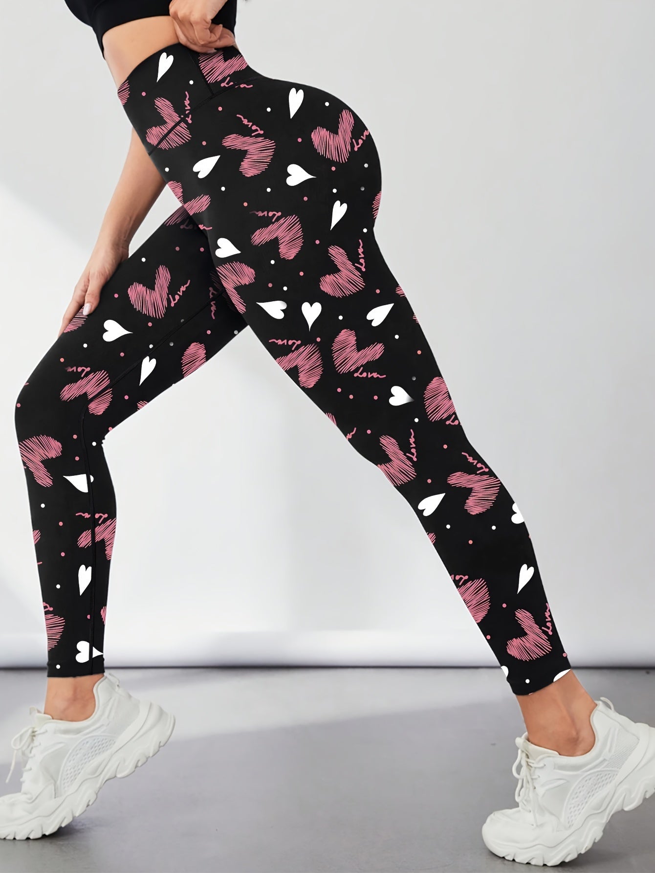 Heart Print Yoga Tight Pants Stretchy Fitness Leggings