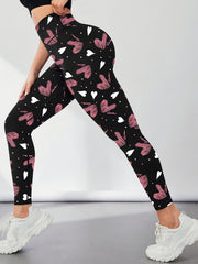 Heart Print Yoga Tight Pants Stretchy Fitness Leggings