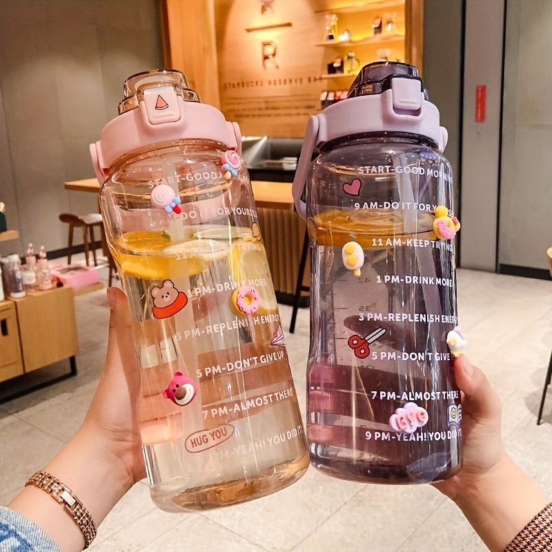 Transparent Large Capacity Water Cup with Straw and Handle