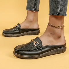 Women's Metal Decor Mules Breathable Flats Slip On Shoes