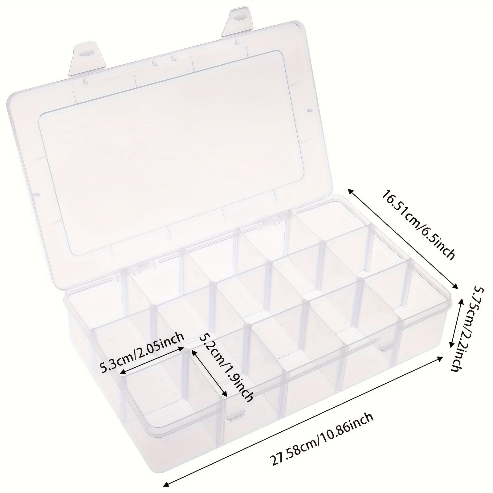 Plastic Storage Containers with Adjustable Dividers, 15 Grids, Pack of 4