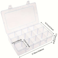 Plastic Storage Containers with Adjustable Dividers, 15 Grids, Pack of 4