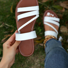 Women's Woven Strap Slippers Faux Leather Slip On Shoes