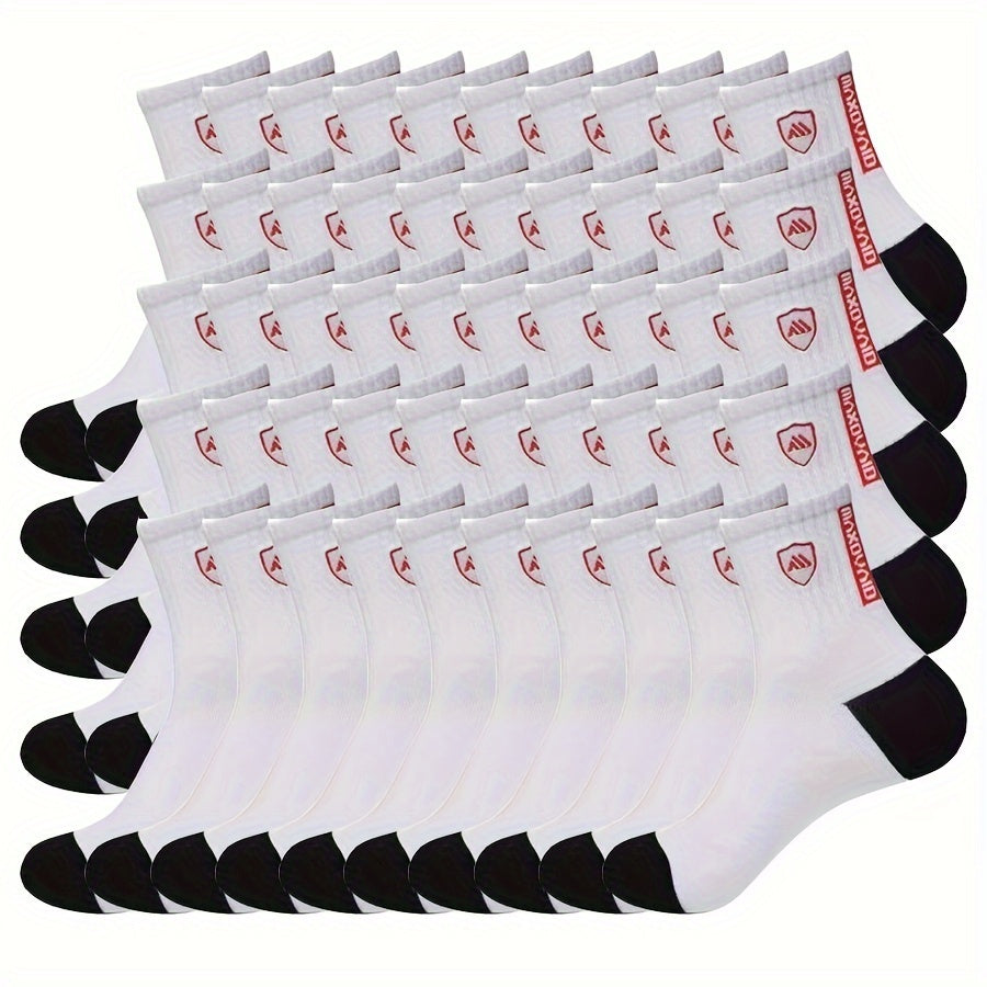 50 Pairs Men's Mid Crew Sport Socks Sweat Absorbing Comfy Breathable