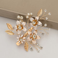 Golden Flower Bride Hair Clip Barrettes Wedding Hair Jewelry